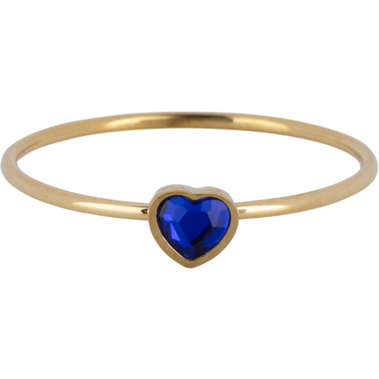 Charmin's Goudkleurige Ring met Donkerblauwe Saffierkleurige Hartsteen Staal R1584 – Birthstone September