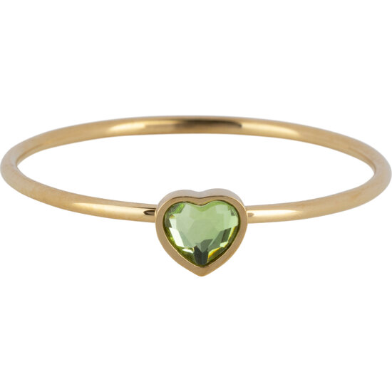 Charmin's Goudkleurige Ring met Lichtgroene Hartsteen Staal R1582 – Birthstone Augustus