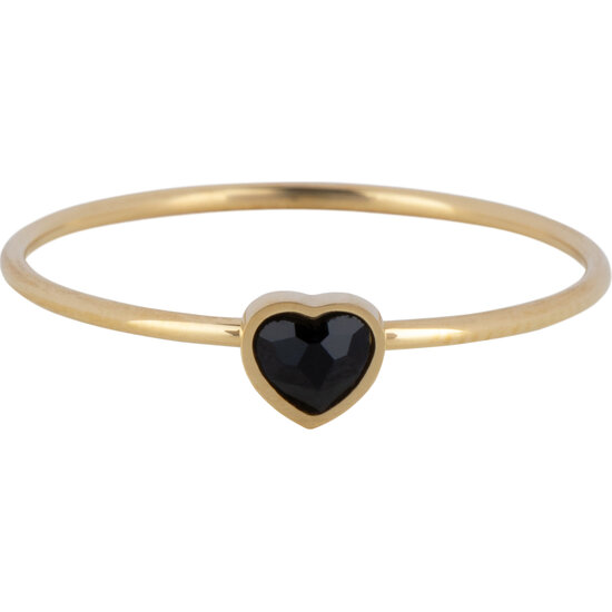 Charmin's Goudkleurige Ring met Onyx Kristal Hartsteen Staal R1580 – Birthstone Juli