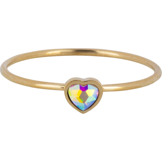 Charmin's Goudkleurige Ring met Aurora Maansteen Hartsteen Staal R1578 – Birthstone Juni