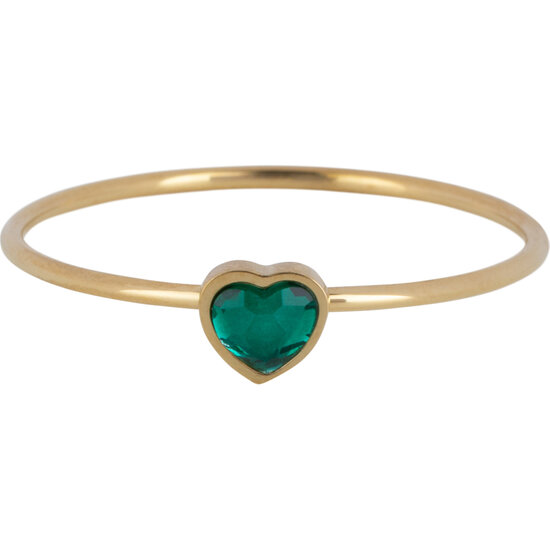 Charmin's Goudkleurige Ring met Donkergroene Smaragd Hartsteen Staal R1576 – Birthstone Mei