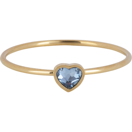 Charmin's Goudkleurige Ring met Lichtblauwe Topaas Hartsteen Staal R1572 – Birthstone Maart