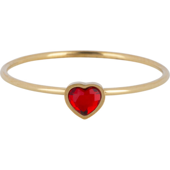 Charmin's Goudkleurige Ring met Rode Kristal Hartsteen Staal R1568 – Birthstone Januari