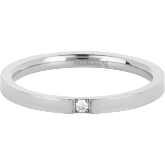Charmin's Stalen Ring Met 2 mm Kristal R1561  Precious Shiny Steel