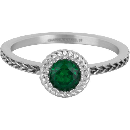 Charmin's Ring Birthstone May Vert Foncé Cristal Acier Iconique Vintage R1524