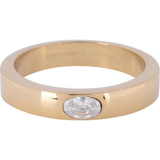 Charmin’s Ring Brede Band Ovale Witte Steen Goudkleurig Staal R1223