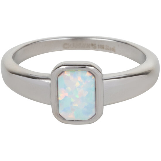 Charmin's Signet Ring Opal Steel Square R1178