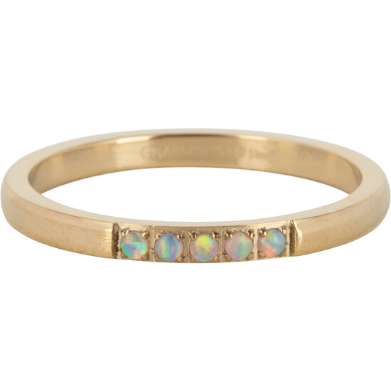 Charmin’s Memoire Ring R1136 5 Steentjes Wit-Blauwige Opaal Goud