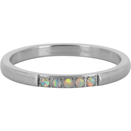 Charmin’s Memoire Ring R1135 5 Steentjes Wit-Blauwige Opaal Staal