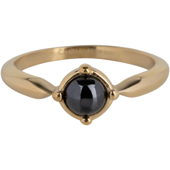 Charmin’s Ovale Elegante Zwarte Hematiet Ring Gold R1168