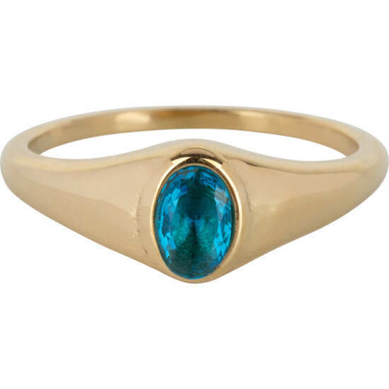 Charmin’s R1092 Birthstone zegelring December Oval Topas Stone Goldplated