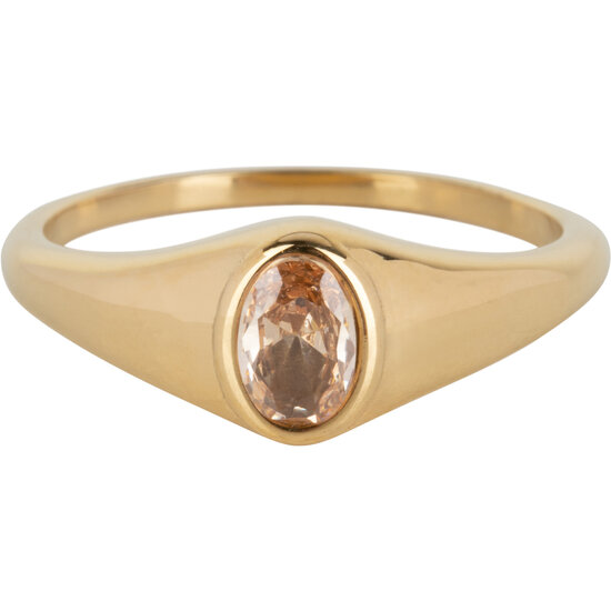 Charmin’s R1091 Birthstone zegelring November Oval Champagne Topaz Stone Goldplated