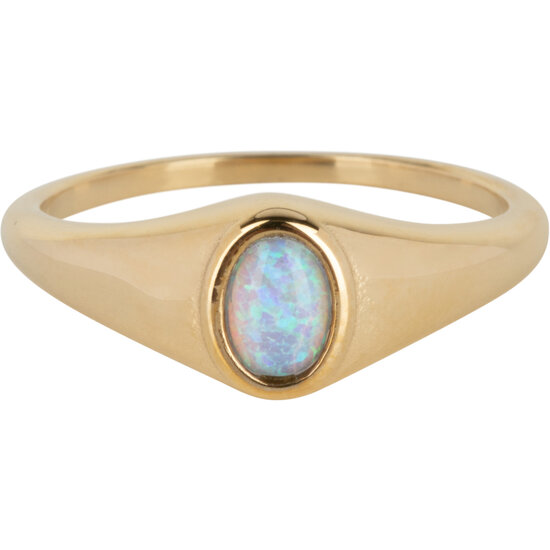 Charmin’s R1090 Birthstone zegelring October Opal Oval Stone Goldplated