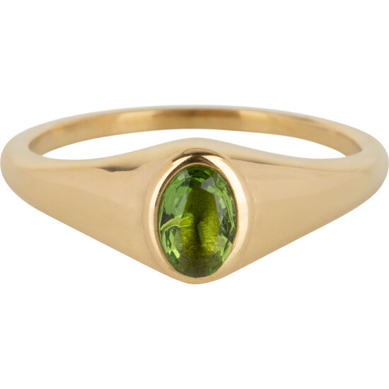 Charmin’s R1088 Birthstone zegelring August Green Peridot Oval Stone Goldplated