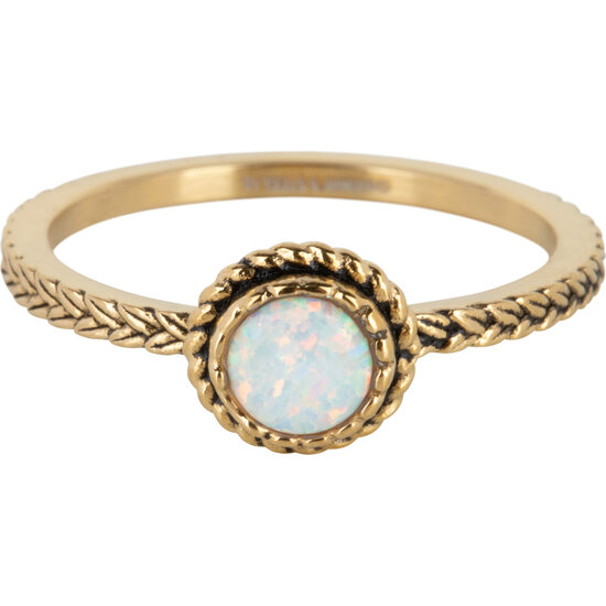 Charmin's Goudkleurige Ring Birthstone October Opaal Staal Iconic Vintage R1083