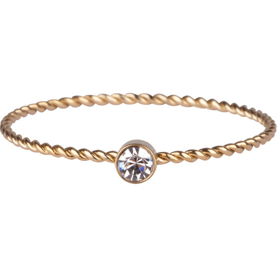 Charmin's Goudkleurige Gedraaide Birthstone Ring Witte Kristal Staal R945