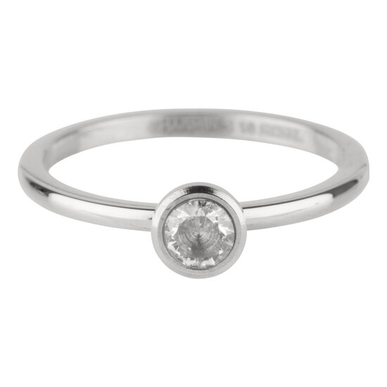 Charmins Ring Geburtsstein April Weißer Kristall Stahl Iconic R488