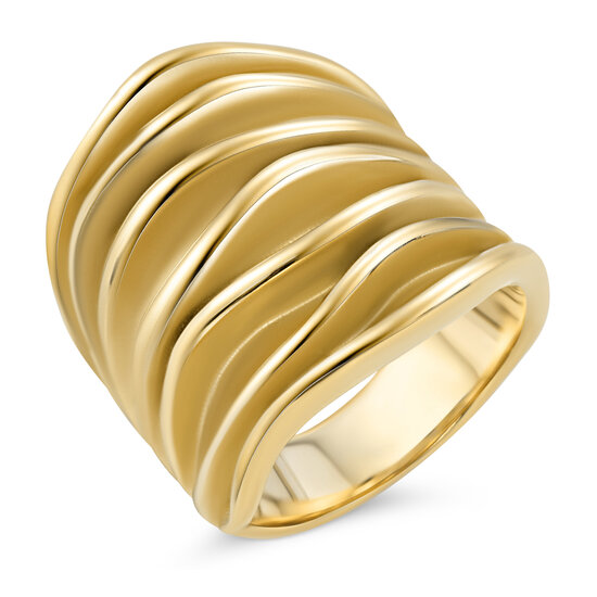 Charmin's Goudkleurige Chunky Ring met Organische Vormen Staal R1790 – Modern en Gedurfd