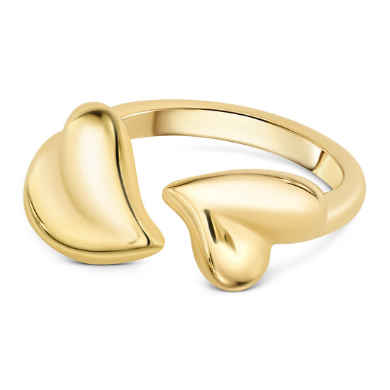 Charmin's Goudkleurige Chunky Ring met Twee Hartjes Staal R1773 – Romantisch en Sterk