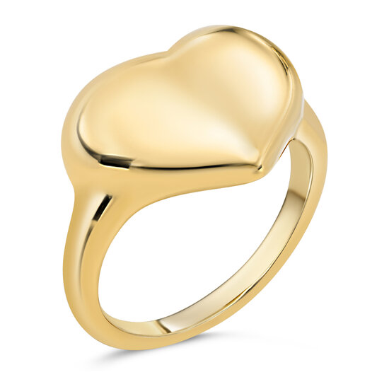 Charmin's Goudkleurige Chunky Ring met Hartvorm Staal R R1772 – Liefdevol en Stoer