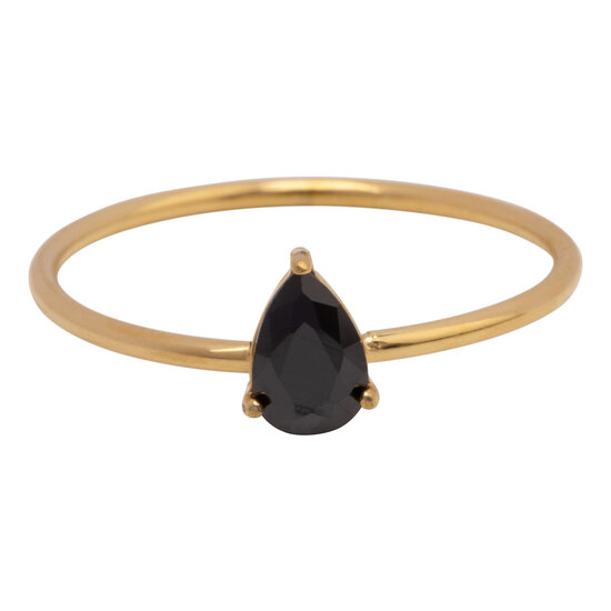 Charmin's Goudkleurige Ring met Druppelvormig Zwart Kristal Steentje R1752 – Statement Style 