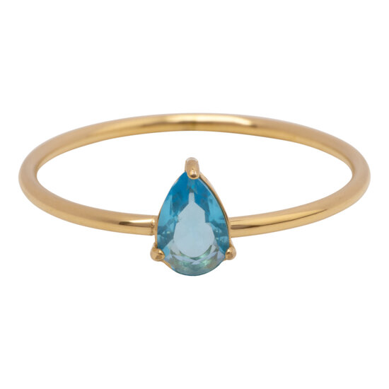 Charmin's Goudkleurige Ring met Druppelvormig Licht Blauw Kristal Steentje R1749 – Hemelse Frisheid 
