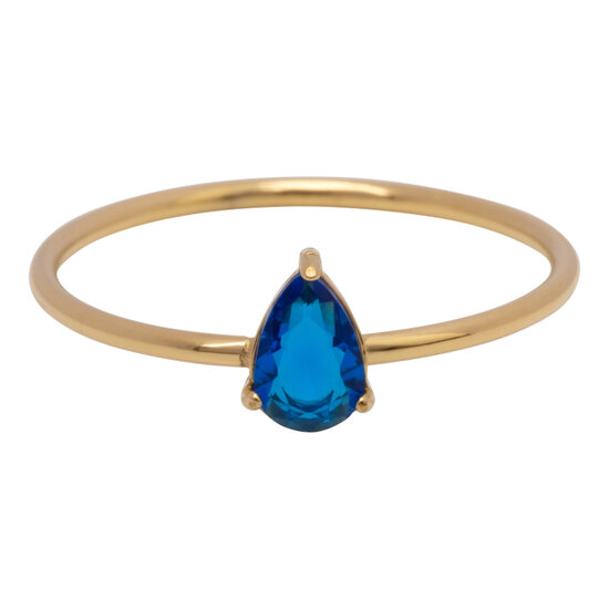 Charmin's Goudkleurige Ring met Druppelvormig Donker Blauw Kristal Steentje R1748 – Nachtelijke Glans 