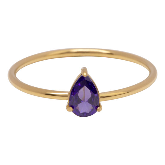 Charmin's Goudkleurige Ring met Druppelvormig Lila Kristal Steentje R1747 – Zachte Glamour 