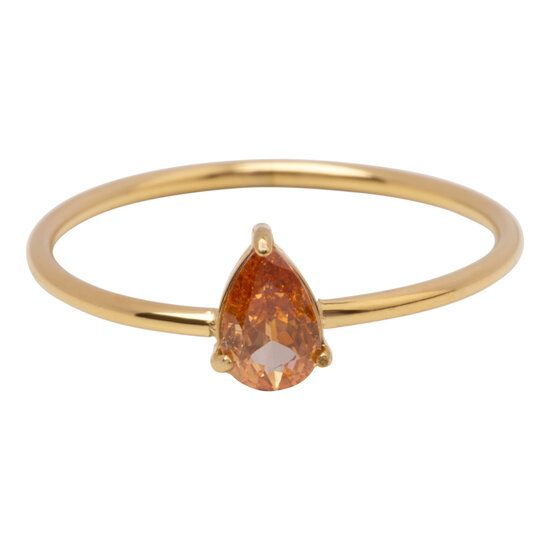 Charmin's Goudkleurige Ring met Druppelvormig Champagne Kristal Steentje R1744 – Warme Luxe 