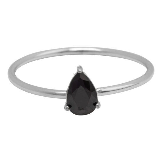Charmin's Stalen Ring met Druppelvormig Zwart Kristal Steentje R1742 – Mysterieus Chic 