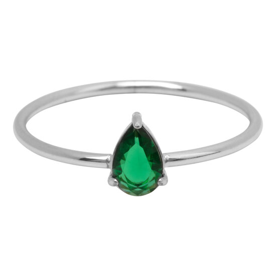 Charmin's Stalen Ring met Druppelvormig Donker Groen Kristal Steentje R1741 – Klassiek Groen 