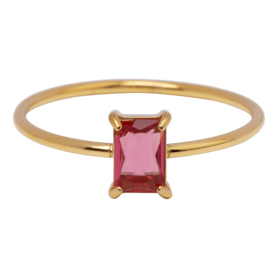 Charmin's Goudkleurige Ring Rechthoekig Roze Steentje R1725 – Zacht Contrast 