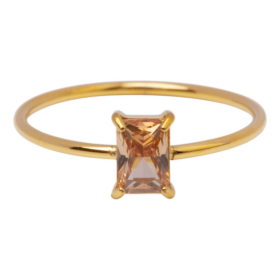 Charmin's Goudkleurige Ring Rechthoekig Champagne Steentje R1724 – Gouden Harmonie 