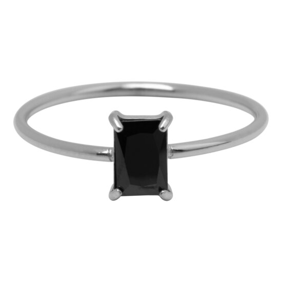 Charmin's Stalen Ring Rechthoekig Zwart Steentje R1722 – Strakke Stijl 