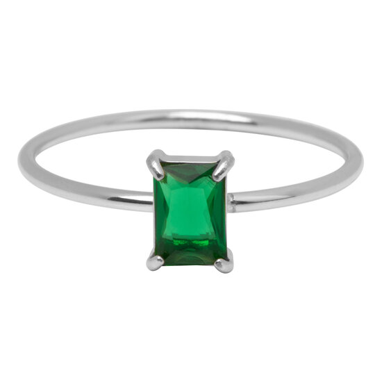 Charmin's Stalen Ring Rechthoekig Donkergroen Steentje R1721 – Groene Glamour 
