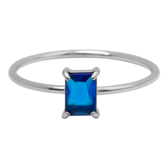 Charmin's Stalen Ring Rechthoekig Donkerblauw Steentje R1718 – Stijlvolle Diepte 