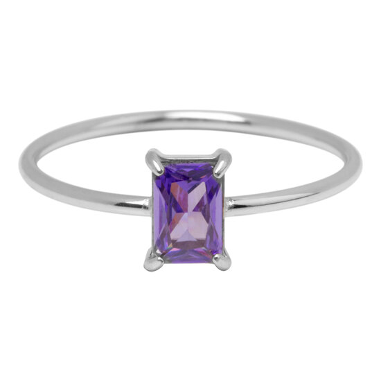 Charmin's Stalen Ring Rechthoekig Lila Steentje R1717 – Speelse Pastel 