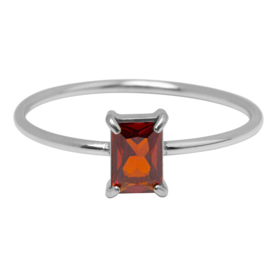 Charmin's Stalen Ring Rechthoekig Ruby Rood Steentje R1716 – Diepe Glans 
