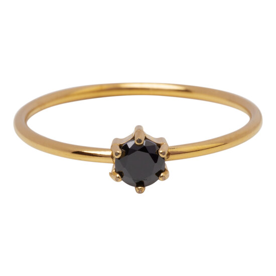 Charmin's Goudkleurige Ring Rond Zwart Steentje Crystal R1712 – Grafisch Statement
