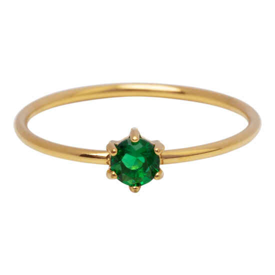 Charmin's Goudkleurige Ring Rond Donkergroen Steentje Crystal R1711 – Diepgroen Detail