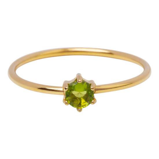 Charmin's Goudkleurige Ring Rond Lichtgroen Steentje Crystal R1710 – Frisse Glimlach