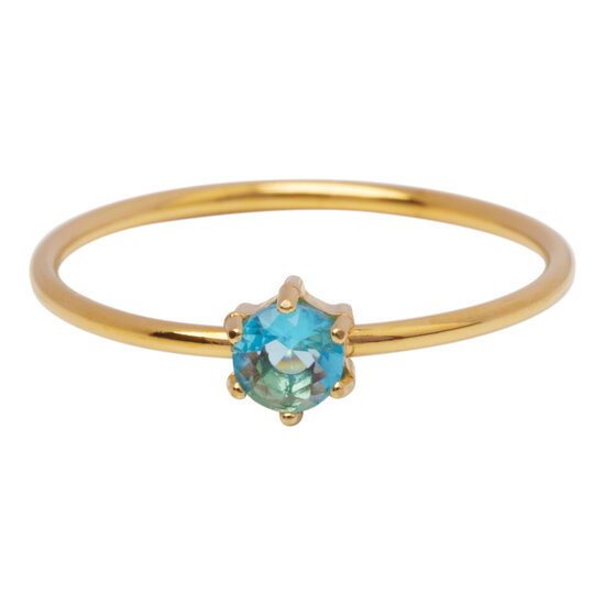 Charmin's Goudkleurige Ring Rond Lichtblauw Steentje Crystal R1709 – Zomers Licht