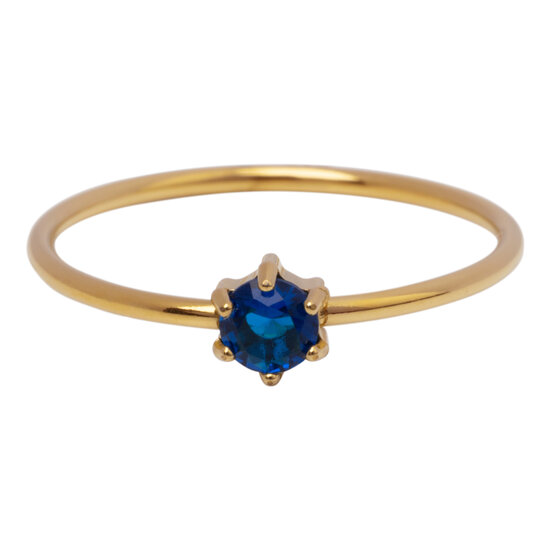 Charmin's Goudkleurige Ring Rond Donkerblauw Steentje Crystal R1708 – Chique Contrast