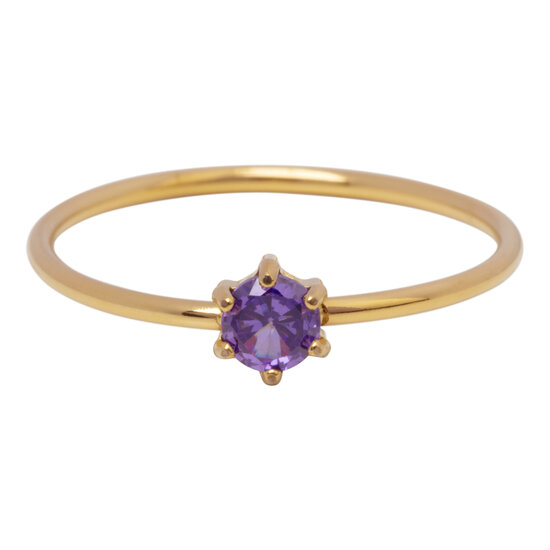Charmin's Goudkleurige Ring Rond Lila Steentje Crystal R1707 – Zacht Goudaccent