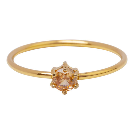 Charmin's Goudkleurige Ring Rond Champagne Steentje Crystal R1704 – Gouden Gloed