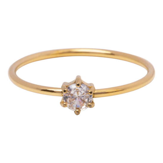 Charmin's Goudkleurige Ring Rond Wit Steentje Crystal R1703 – Klassieke Sprankel