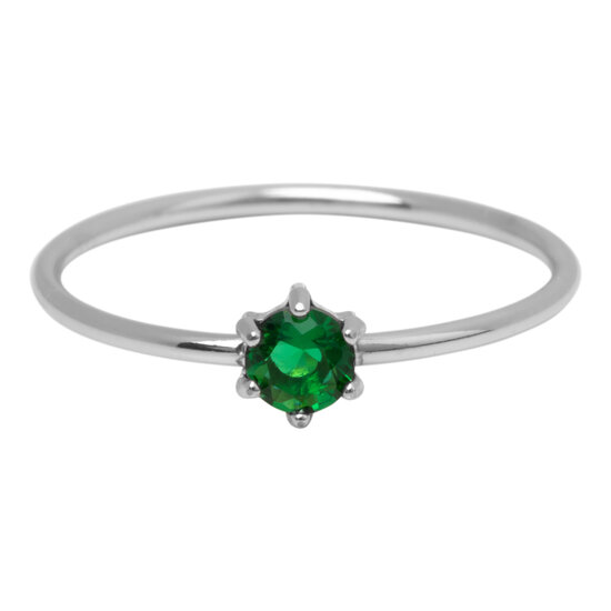 Charmin's Stalen Ring Rond Donkergroen Steentje Crystal R1701 – Diepgroene Glans