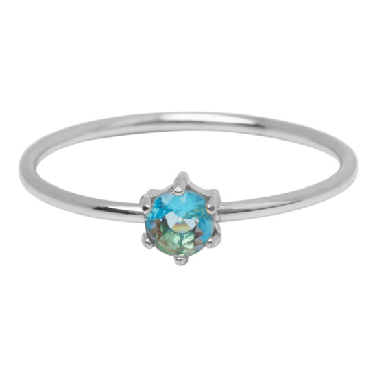 Charmin's Stalen Ring Rond Lichtblauw Steentje Crystal R1699 – Fris Blauw Accent