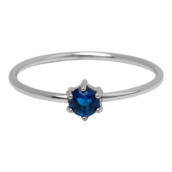 Charmin's Stalen Ring Rond Donkerblauw Steentje Crystal R1698 – Diepe Glans