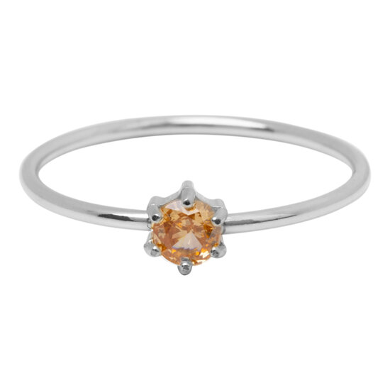 Charmin's Stalen Ring Rond Champagnekleurig Steentje Crystal R1694 – Warme Sprankel